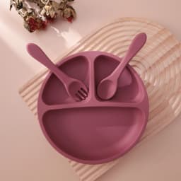 3PCS Silicone Baby Feeding Set With Suction Plate Wooden Spoon Fork BPA Free Training Tableware Dish Bowl Set Baby Shower Gifts
