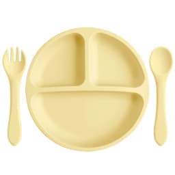 3PCS Silicone Baby Feeding Set With Suction Plate Wooden Spoon Fork BPA Free Training Tableware Dish Bowl Set Baby Shower Gifts