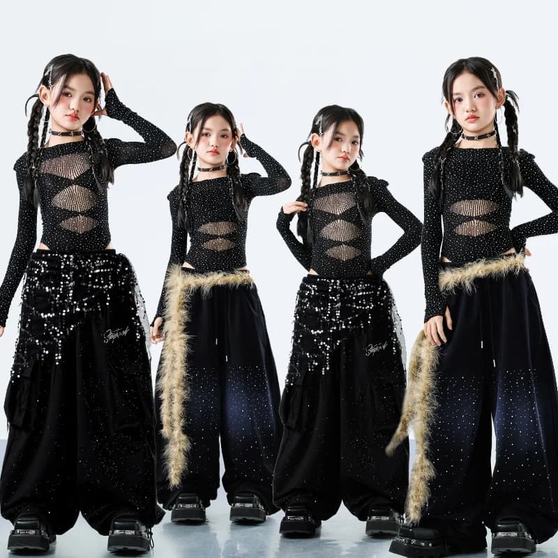 Fashion Girls Hiphop Jazz Dance Wear Performance Clothings Suit Teenage Kids Streetwear Hip Hop Costume Korean Child y2k Outfit