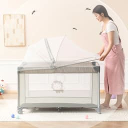 Portable baby bed, foldable 0-4 years old newborn cradle bed Multifunctional baby bed with mosquito net, mattress, cool mat