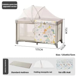Portable baby bed, foldable 0-4 years old newborn cradle bed Multifunctional baby bed with mosquito net, mattress, cool mat