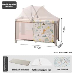 Portable baby bed, foldable 0-4 years old newborn cradle bed Multifunctional baby bed with mosquito net, mattress, cool mat