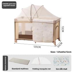 Portable baby bed, foldable 0-4 years old newborn cradle bed Multifunctional baby bed with mosquito net, mattress, cool mat