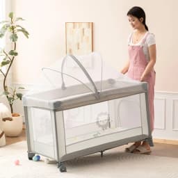 Portable baby bed, foldable 0-4 years old newborn cradle bed Multifunctional baby bed with mosquito net, mattress, cool mat