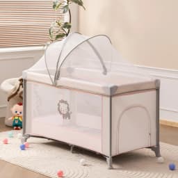 Portable baby bed, foldable 0-4 years old newborn cradle bed Multifunctional baby bed with mosquito net, mattress, cool mat
