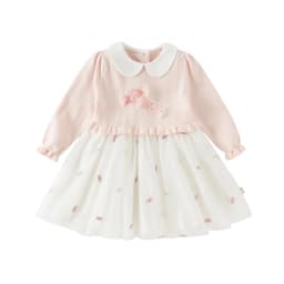 Dave Bella Girls Sweater Dress Spring Summer Long Sleeve Baby Kids Cotton Mesh Skirt Sweet Outerwear Children Clothing DB1260232