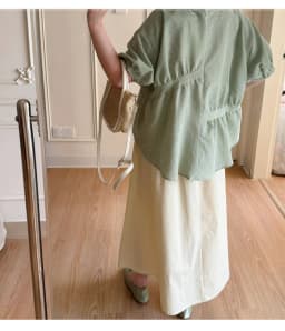 Maternity Suit Summer 2026 Green plaid doll shirt and Beige A Line Skirt Two Piece Set Gentle Cute For Pregnant Women