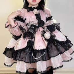 Cute Girl Lolita Dresses Birthday Party Children Dress Long Sleeves Flower High Quality Patchwork Kids Clothing Ball Gown