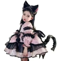Cute Girl Lolita Dresses Birthday Party Children Dress Long Sleeves Flower High Quality Patchwork Kids Clothing Ball Gown