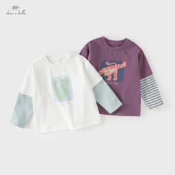 Dave Bella Children Pure Cotton T-shirt Spring Autumn Boys Clothes Baby Casual Bottoming Tops Fake Two-pieces Pullover DB1260138