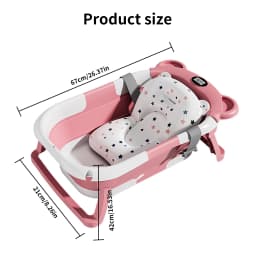 Foldable Silicone Infant Bath Tub Eco-Friendly Baby Bathtub Soft Cushion Thermometer Waterproof Digital Temperature Sensing