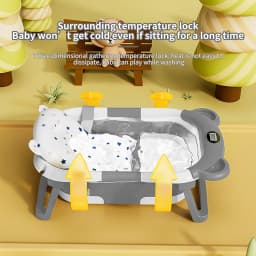 Foldable Silicone Infant Bath Tub Eco-Friendly Baby Bathtub Soft Cushion Thermometer Waterproof Digital Temperature Sensing