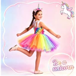 Girls Unicorn Princess Short Tulle Dress Cartoon Gown New Year Birthday Party Daily Performance Dress Up Outfit For Little Girls