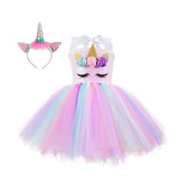 Girls Unicorn Princess Short Tulle Dress Cartoon Gown New Year Birthday Party Daily Performance Dress Up Outfit For Little Girls