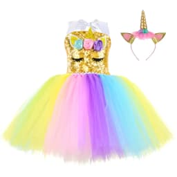 Girls Unicorn Princess Short Tulle Dress Cartoon Gown New Year Birthday Party Daily Performance Dress Up Outfit For Little Girls