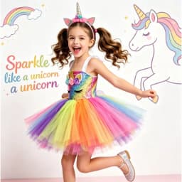 Girls Unicorn Princess Short Tulle Dress Cartoon Gown New Year Birthday Party Daily Performance Dress Up Outfit For Little Girls