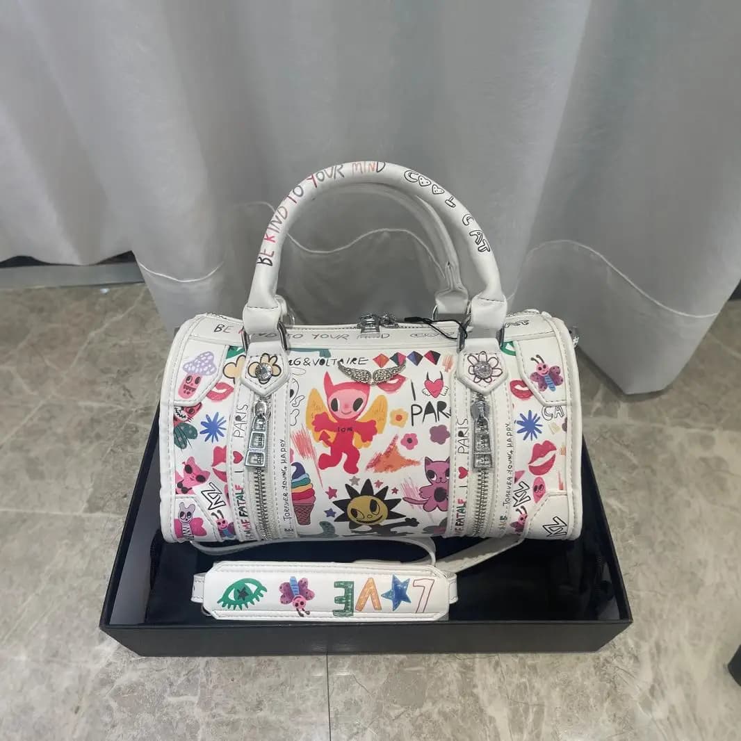 ZV2026 printed bill of lading shoulder crossbody bag European and American retro