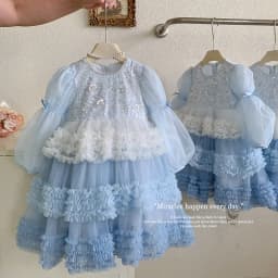 Girls Autumn Winter Fashion Puff Sleeves Dress Children Princess Dress Kids Long Sleeve Puffy Diamond Fragments Tulle Cake Dress