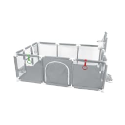 Baby Playpen + Football and Basketball-180x120x66 cm-Baby Playpen with Breathable Mesh-Dark Gray/Light Gray/Black/Navy Blue