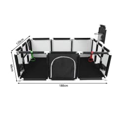 Baby Playpen + Football and Basketball-180x120x66 cm-Baby Playpen with Breathable Mesh-Dark Gray/Light Gray/Black/Navy Blue