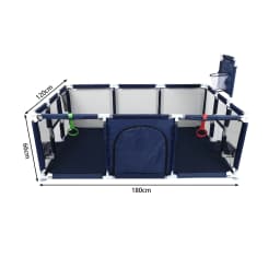 Baby Playpen + Football and Basketball-180x120x66 cm-Baby Playpen with Breathable Mesh-Dark Gray/Light Gray/Black/Navy Blue