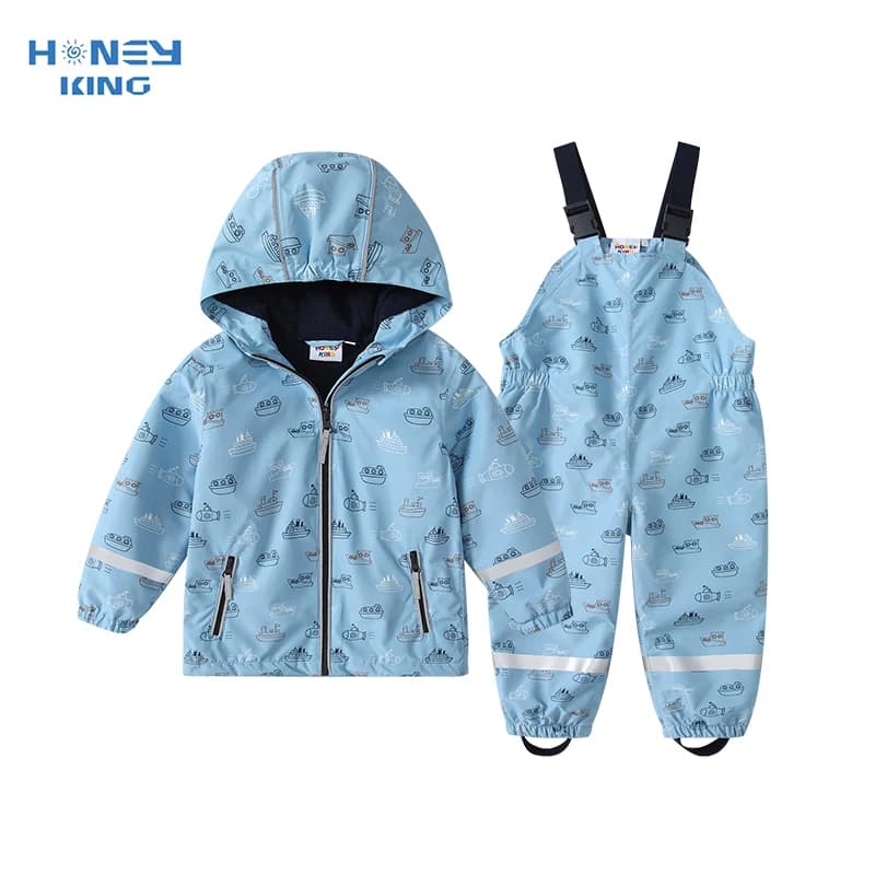 HONEYKING Children's Clothing Sets Raincoat Suit Baby Waterproof Overalls Pants Boys Jumpsuit For Kids Jacket And Trousers Set