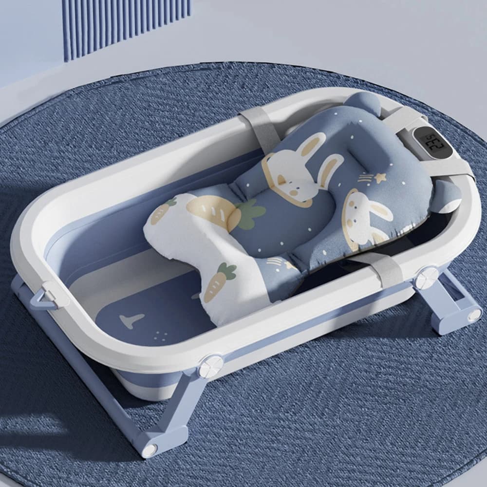 Baby Bathtub, Foldable Baby Bathtub with Thermometer and Bath Mat, Non-Slip Portable Travel Baby Bathtub, 0-36 Months