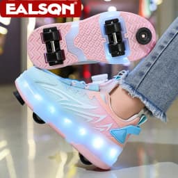 USB Rechargeable LED Light Up Roller Skates for Kids Teens Adjustable Children Boys Girls Sport Skating Shoes with Four Wheels