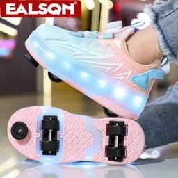 USB Rechargeable LED Light Up Roller Skates for Kids Teens Adjustable Children Boys Girls Sport Skating Shoes with Four Wheels