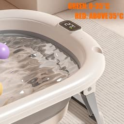 Foldable Baby Newborn Bath Bath Bath Laid & Built-in Thermometer, Comfortable for Baby 0-3 Years, Grey/Pink/Khaki/Green