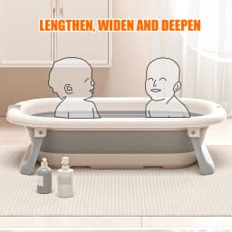 Foldable Baby Newborn Bath Bath Bath Laid & Built-in Thermometer, Comfortable for Baby 0-3 Years, Grey/Pink/Khaki/Green