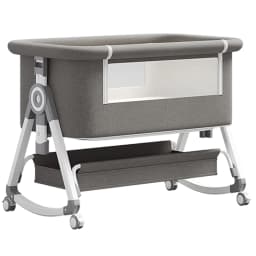 Foldable Height Adjustable Baby Crib Multi Purpose Bedside Swing Cradle Portable Movable Splicing Sleeping Bed Suitable for Baby Daily Rest and Nap