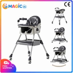 Baby Feeding Chair Baby High Chair Baby Eating Chair Baby Feeding Chair Baby Care Equipment Baby Seats Highchair Foldable Dining Chair Convertible Rocking Chair Adjustable Backrest Double Tray Food Grade PP Soft Cushion Toy Rack Lockable Wheels Footrest