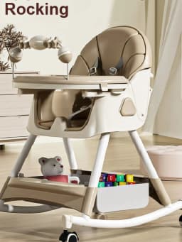 Baby Feeding Chair Baby High Chair Baby Eating Chair Baby Feeding Chair Baby Care Equipment Baby Seats Highchair Foldable Dining Chair Convertible Rocking Chair Adjustable Backrest Double Tray Food Grade PP Soft Cushion Toy Rack Lockable Wheels Footrest