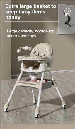 Baby Feeding Chair Baby High Chair Baby Eating Chair Baby Feeding Chair Baby Care Equipment Baby Seats Highchair Foldable Dining Chair Convertible Rocking Chair Adjustable Backrest Double Tray Food Grade PP Soft Cushion Toy Rack Lockable Wheels Footrest