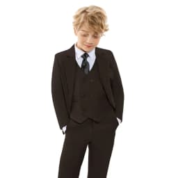 Kids Brown 4 Pieces Formal Suit Set Boys Wedding Birthday Party Performance Costume Double Breasted Blazer Pants Vest Tie