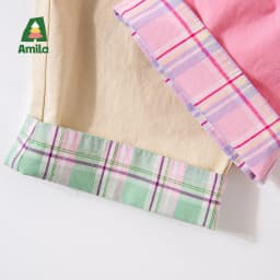 Amila Spring Children's Versatile Casual Pants With Elastic Waist, Grid Pattern And Flanging Design For Daily Comfort Wearing