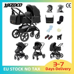 3-in-1 Convertible Baby Stroller with Reversible Handle | One-Step Quick Fold Aluminum Alloy Frame 3-Piece Travel System, Smooth 4-Wheel Shock Absorbing Stroller for Newborn to Toddler