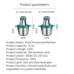 3L Electric Meat Grinder Food Processor Chopper Stainless Steel Kitchen light Machine Chopper Slicer Machine Home Grinder