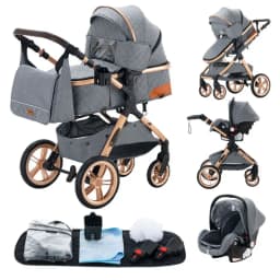 All-purpose Convertible 3 IN 1 Portable Foldable Baby Stroller Complete Travel System Matched With Qualified EU Standard Newborn Safety Seat, Stable Durable Frame Suitable For Infants And Toddlers With Free Worldwide Shipping