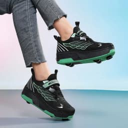 Unisex 4 Wheels Roller Skate Shoes Breathable Mesh Adjustable Strap Non-slip 2-in-1 Walking Skating Sneakers for Outdoor