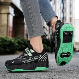 Unisex 4 Wheels Roller Skate Shoes Breathable Mesh Adjustable Strap Non-slip 2-in-1 Walking Skating Sneakers for Outdoor