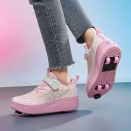 Unisex 4 Wheels Roller Skate Shoes Breathable Mesh Adjustable Strap Non-slip 2-in-1 Walking Skating Sneakers for Outdoor