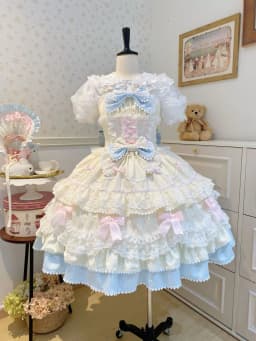 Sweet Lolita Jsk Dress Mint Chocolate Multi-Layer Lace Ruffle Bow Princess Dress Japanese Harajuku Party Cosplay Outfit Women