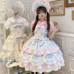 Sweet Lolita Jsk Dress Mint Chocolate Multi-Layer Lace Ruffle Bow Princess Dress Japanese Harajuku Party Cosplay Outfit Women