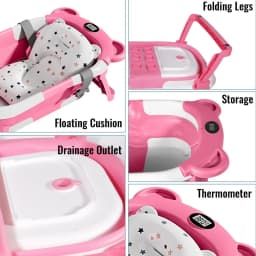 Foldable Baby Bathtub with Built-In Thermometer Soft Bath Mat Infant Bath Tub for Newborn Toddler Baby Bathing