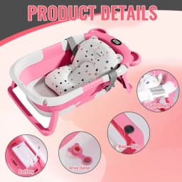 Foldable Baby Bathtub with Built-In Thermometer Soft Bath Mat Infant Bath Tub for Newborn Toddler Baby Bathing