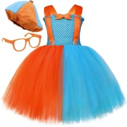 Cartoon Themed Tutu Dress Set for Girls, Exquisite Kids' Dress in Orange and Blue,Toddler Clothes for Halloween Carnival Parties