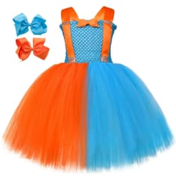 Cartoon Themed Tutu Dress Set for Girls, Exquisite Kids' Dress in Orange and Blue,Toddler Clothes for Halloween Carnival Parties
