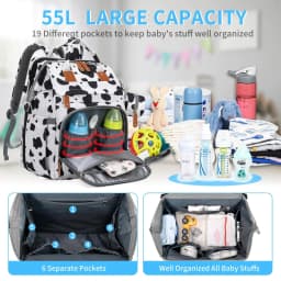 KABAQOO Diaper Bag Backpack with Detachable Changing Station, Large Capacity Baby Diaper Bags for Boys & Girls, Baby Registry Search Stuff & Shower Gifts, Newborn Essentials Must Haves, Cow